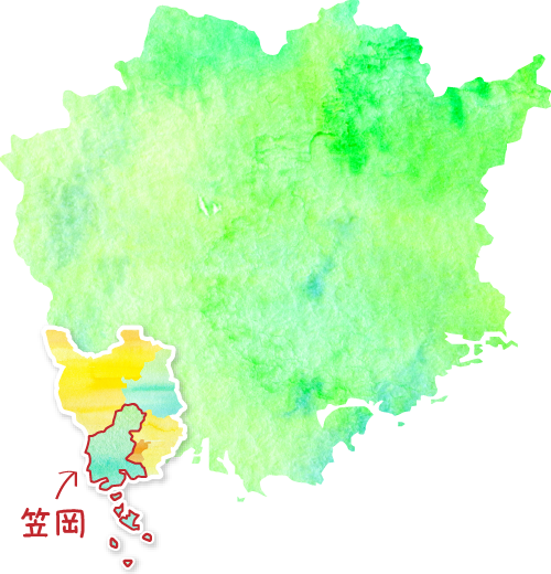 岡山県に対する笠岡市を示す地図